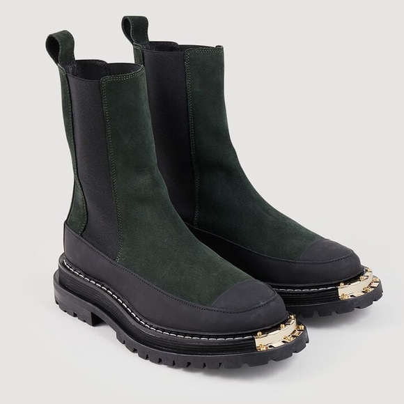Sandro Shoes - Sandro Green and Black Ankle Boots with Gold Accent